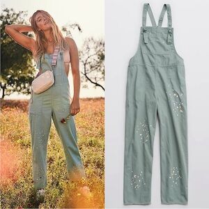 AERIE Werk & Play Twill Paint Splatter Overalls Size M